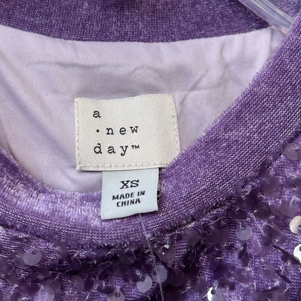 A New Day Purple Sequin Top Womens XS Short Sleeve Party Cocktail Holiday NWT - Picture 8 of 13